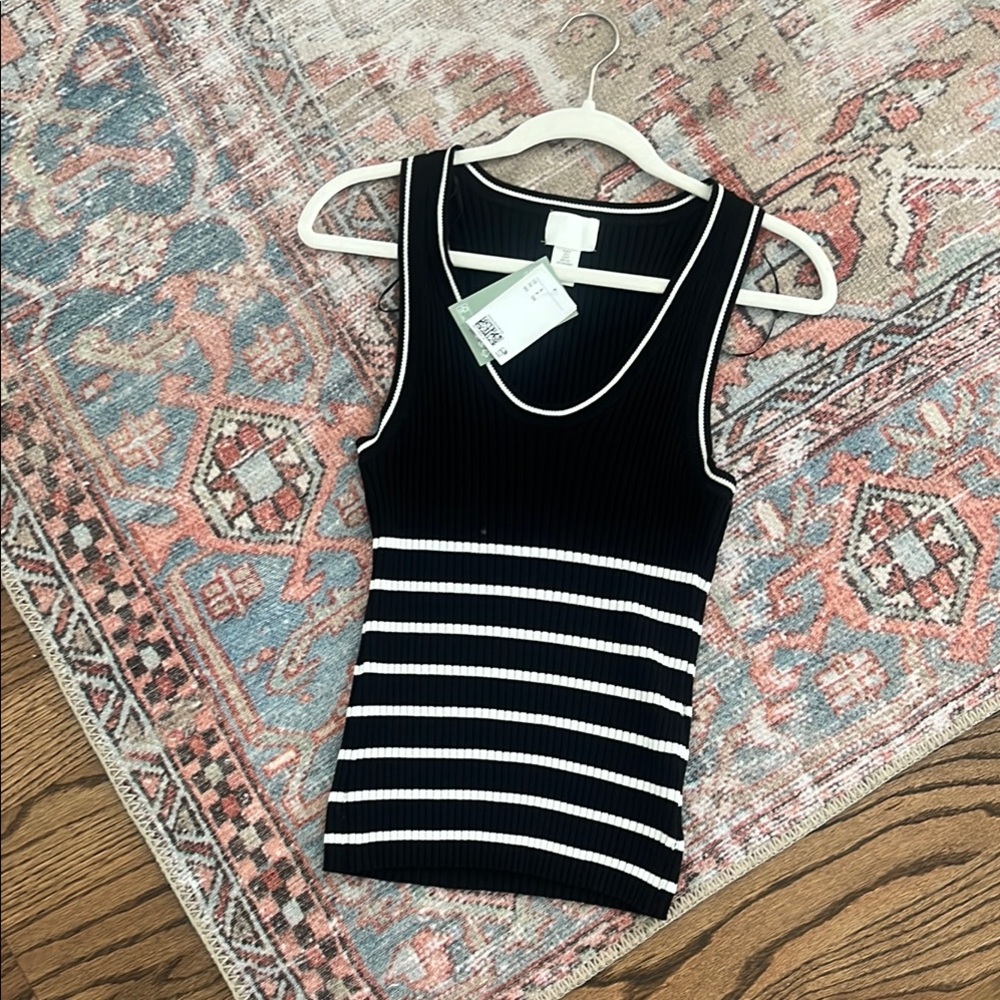 H&M Black and White Fitted Ribbed Tank Top